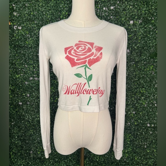 Wildfox Tops - Wildfox White and Red Rose Long Sleeve Top